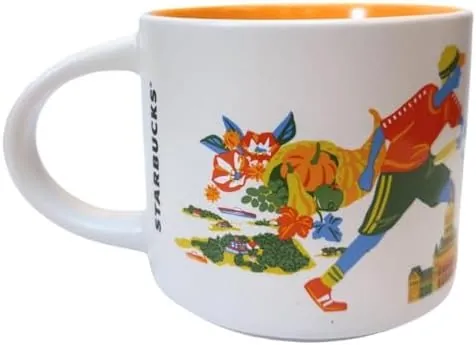 Starbucks Discovery Series Connecticut mug with oyster shells, a person reading on a shed and a stack of books around the word CONNECTICUT — back view