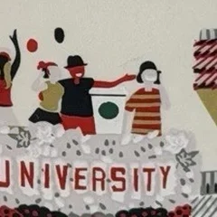 Close-up of the hidden Starbucks cup on the Boston University Discovery Series mug