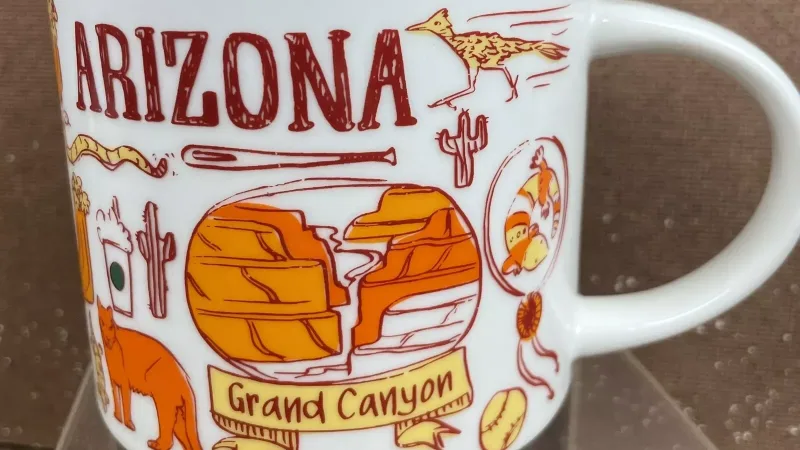 Arizona Starbucks Been There Series Mug showcasing Grand Canyon and desert motifs.